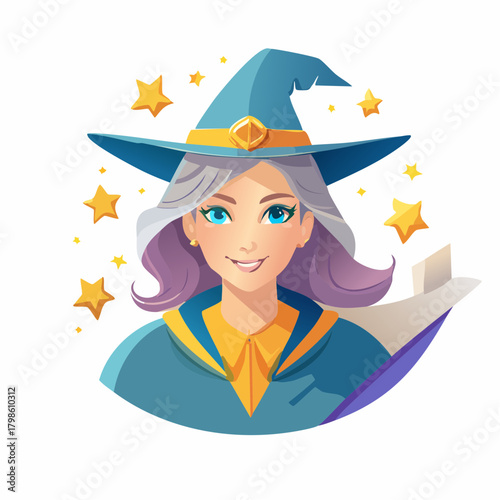 Vector Fantasy Wizard, Witch, and Fairy Icons Set Including Magic Wands, Spell Books, Potions, Enchanted Crystals, Broomsticks, Fairy Wings, Hats, Mystical Accessories, RPG Game UI and Fantasy