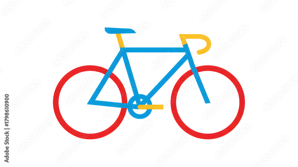 Obraz premium Minimalist bicycle or road bike icon in bright primary colors, symbolizing cycling and eco-friendly transportation, isolated on transparent background