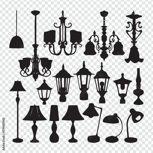 Assorted Lamp and Chandelier Silhouettes Collection for Interior Decor and Design