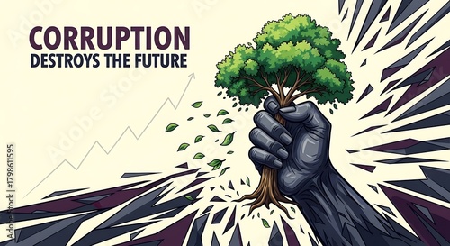 Corruption destroys the future - A visual representation of environmental impact.