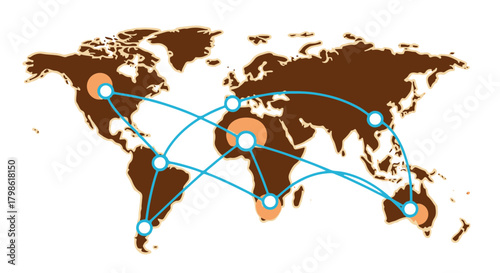 Global Network Illustration: A World Map Connecting Continents, Representing Global Trade and International Communication