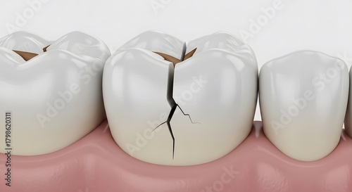 Close up of a cracked tooth with visible damage and decay