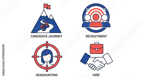 Vector illustration of recruitment and hiring process icons