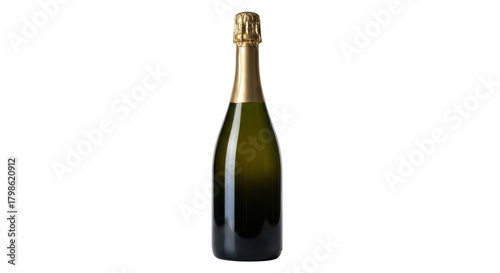 Elegant green bottle of champagne isolated on white background.