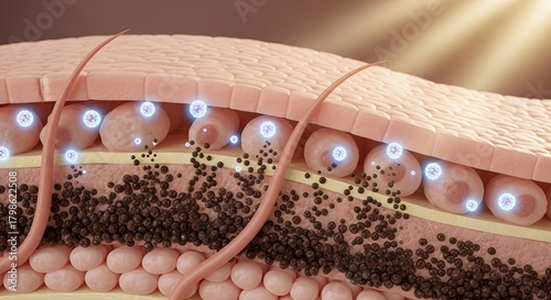 Cross section of human skin showing melanin production and uv protection