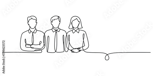 Continuous line drawing of diverse business team collaboration