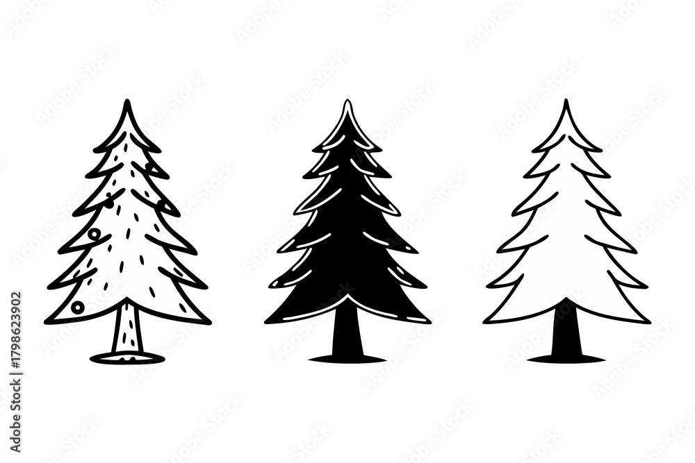 Obraz premium Minimal Pine Tree Illustration Set – Simple Christmas & Evergreen Icons