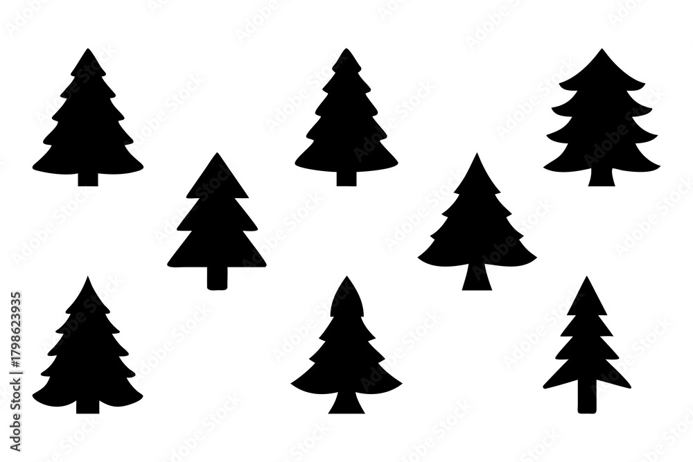 Obraz premium Pine Tree Silhouette Pattern – Minimalist Evergreen Forest Icons.