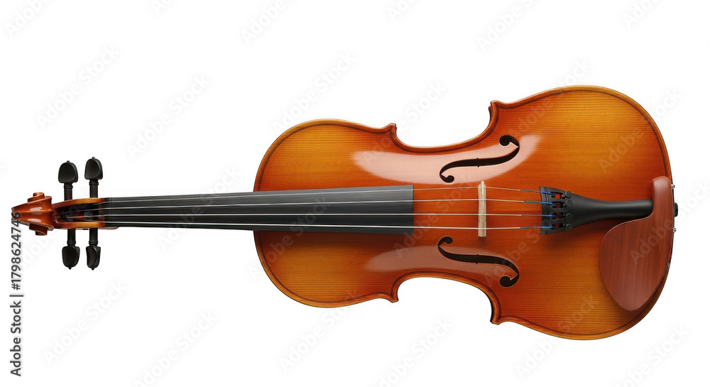 Fototapeta premium Elegant wooden violin isolated on a clean white background.