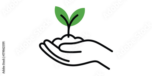 Hand gently holding green plant sprout, symbolizing new growth