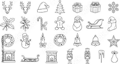 Christmas Symbols Line Art Collection: Holiday Vector Illustrations