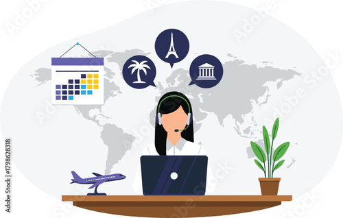 Flat vector illustration of a kneeling artist painting a modern abstract composition on a canvas easel, symbolizing creative hobbies, fine art creation, professional painter work, and artistic process