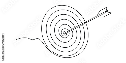 Continuous line drawing of target with arrow in bullseye concept