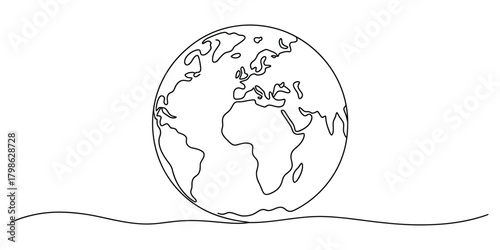 One continuous line drawing depicting the earth globe concept.