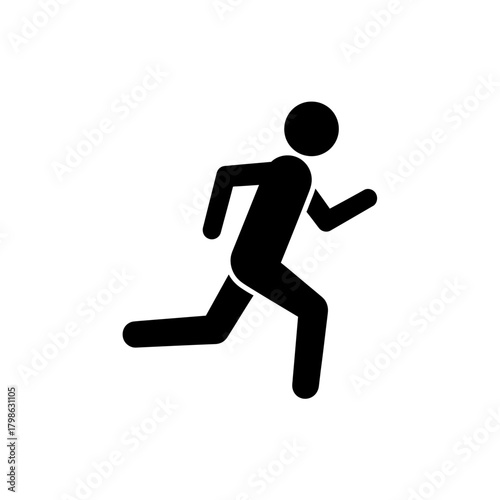 A simple black silhouette icon of a person in a running pose against a white background.