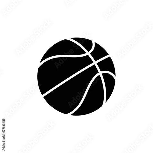 A black silhouette icon of a basketball with white lines on a plain white background.