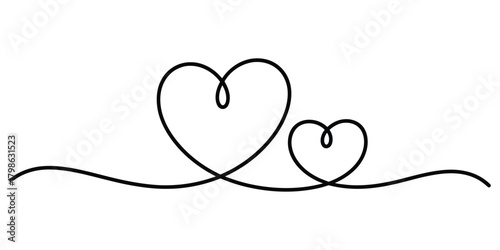 Simple continuous line art of two connected hearts, love symbol