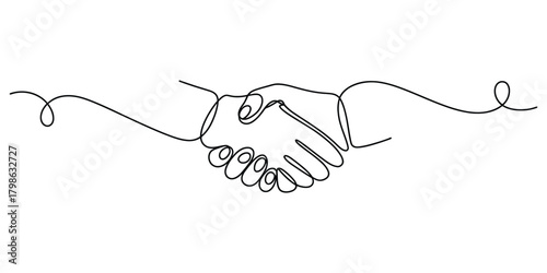 Continuous line art handshake representing partnership agreement