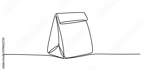 Continuous line drawing of a simple paper lunch bag design icon
