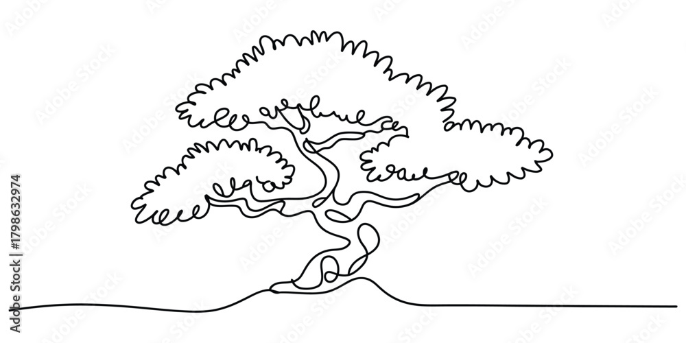 Obraz premium Minimalist continuous line drawing of a stylized oriental tree