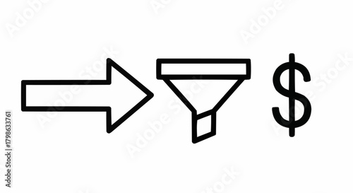 Financial conversion process from input to output with money symbol.