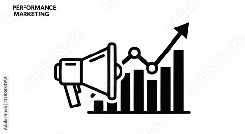 Performance marketing concept with megaphone and growth chart illustration.