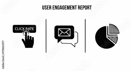 User Engagement Report with Click Rate, Messages, and Pie Chart Icons.