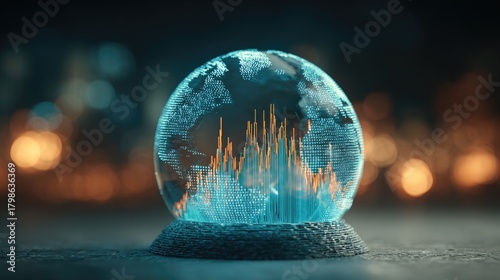 Fototapeta Naklejka Na Ścianę i Meble -  Futuristic globe with digital data visualization representing global information trends and analytics in a modern cybernetic environment
