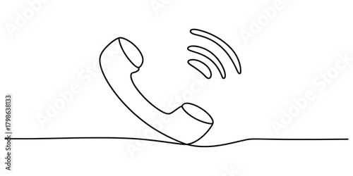 Continuous line drawing of a ringing telephone receiver icon