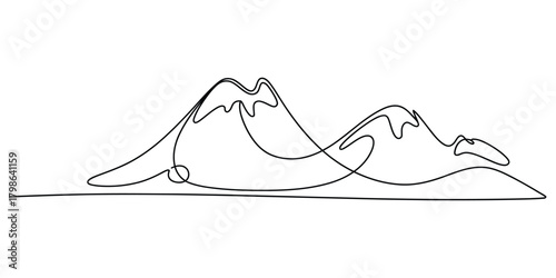 Minimalist continuous line drawing of majestic mountain range peaks
