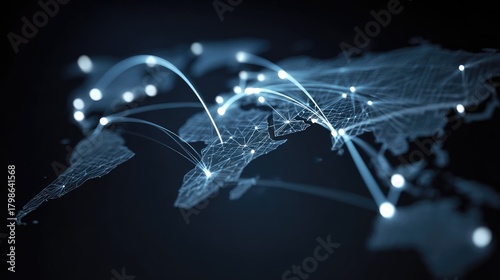 Global Network Connection Visualization with Nodes and Lines Over a Dark Background Representing Modern Communication and Data Exchange Across Continents