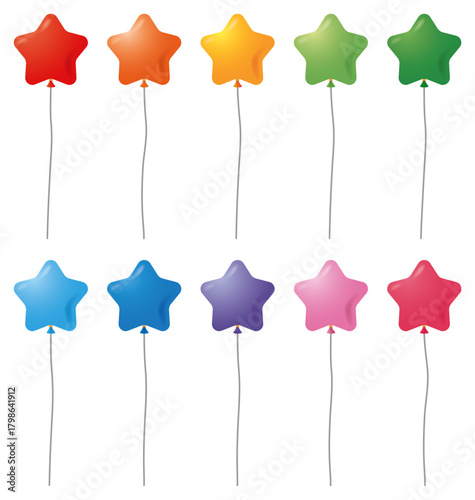 様々な形の星形の風船アイコンのベクターイラストのセット