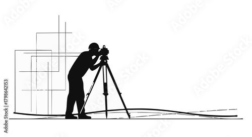 A silhouette of a photographer expertly frames a shot with his camera on a tripod, capturing a moment with artistic precision against a minimalist backdrop.