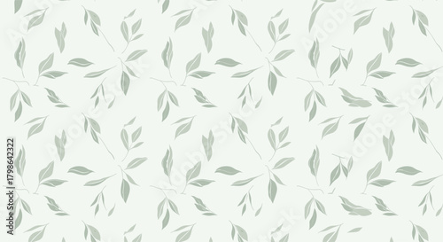 A subtle repeating pattern of light green leaves on a pale background.