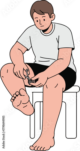 Man Clipping Toenails at Home for Foot Hygiene and Pedicure Illustration