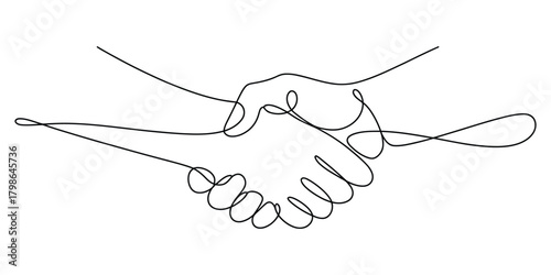 Continuous line art handshake symbolizing business deal, trust, success