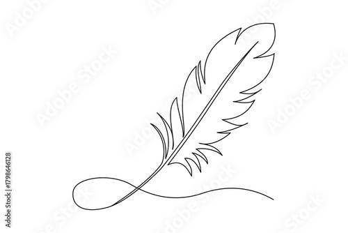Abstract flying feather continuous single line drawing on white