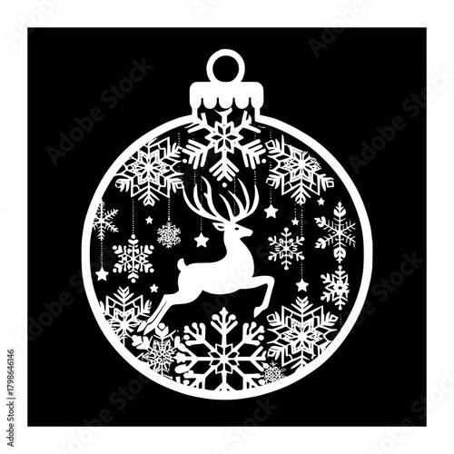 layered papercraft Christmas ornament with black background vector image illustration