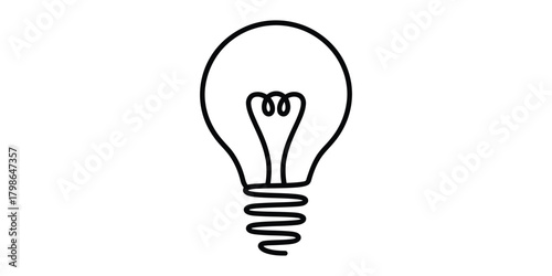Single continuous line art drawing of a classic lightbulb idea