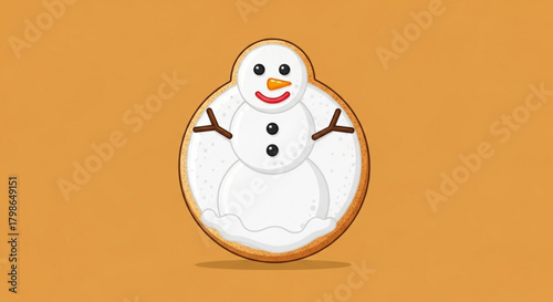 A delightful snowman cookie radiates winter charm, a sweet treat perfect for holiday celebrations, embodying festive cheer and seasonal joy