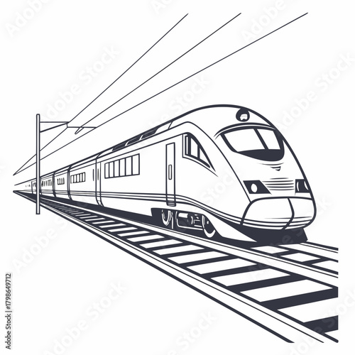High speed train on railway track isolated on illustration