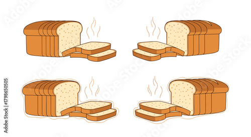 Freshly baked sliced bread presented in a delightful arrangement of four.