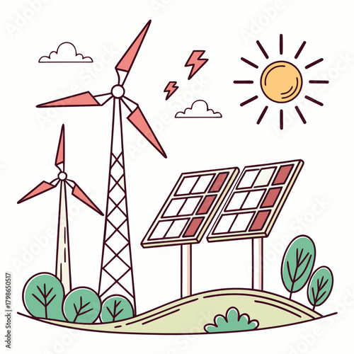 Illustration of renewable energy sources isolated on