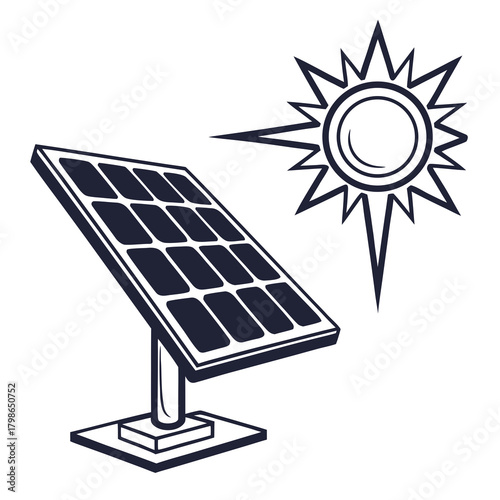 Solar panel with sun, renewable energy source isolated on
