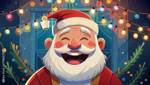 Illustration of santa claus with christmas lights above