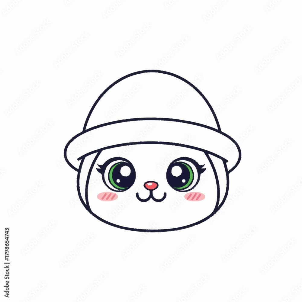 Obraz premium Cute cartoon bunny face wearing a hat with adorable expression.