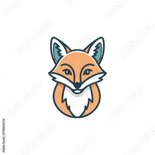 Cute cartoon fox head illustration with orange fur and white chest.
