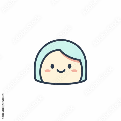 Cute kawaii cartoon character with light blue hair smiling.