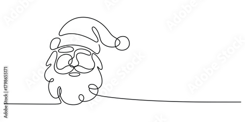 Continuous line art santa claus head modern minimalist drawing