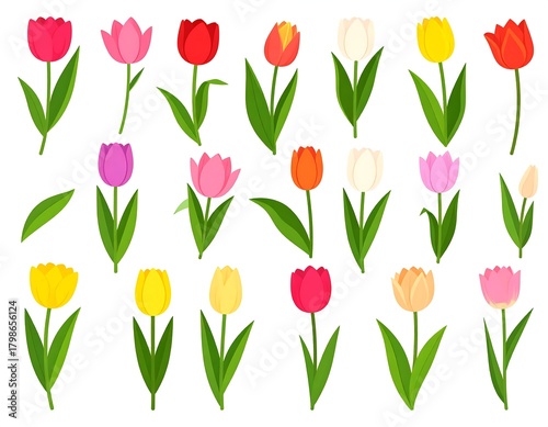 Wallpaper Mural Assortment of vibrant, stylized tulips in various colors, showcasing a spring aesthetic Torontodigital.ca